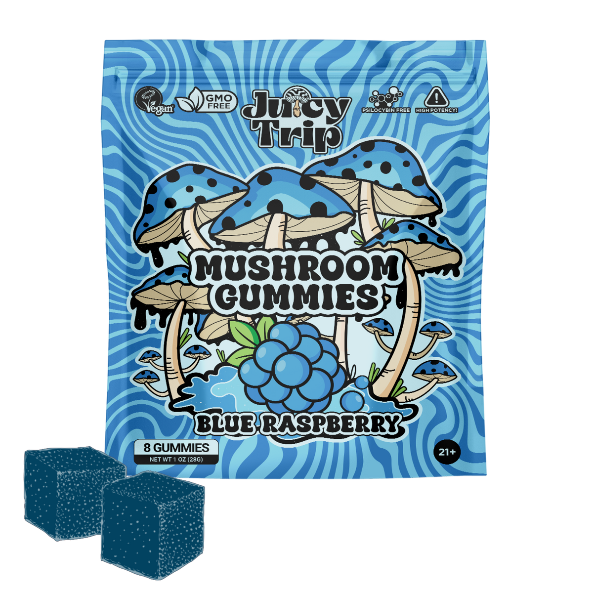 Blue Raspberry Mushroom Gummies (8ct) – Juicy Kush
