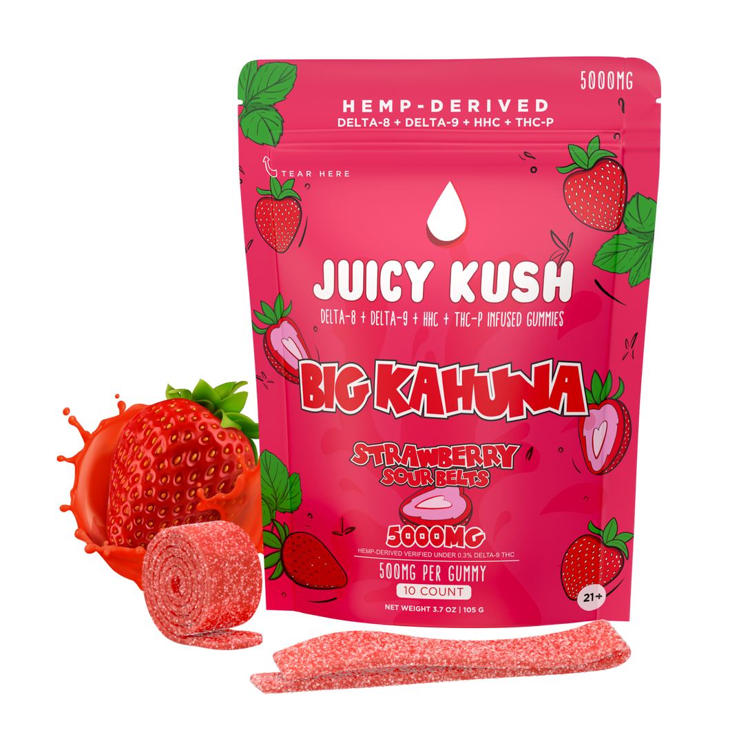 Juicy Kush - 5000mg gummies of Delta-8, Delta-9, HHC and THC-P - Strawberry