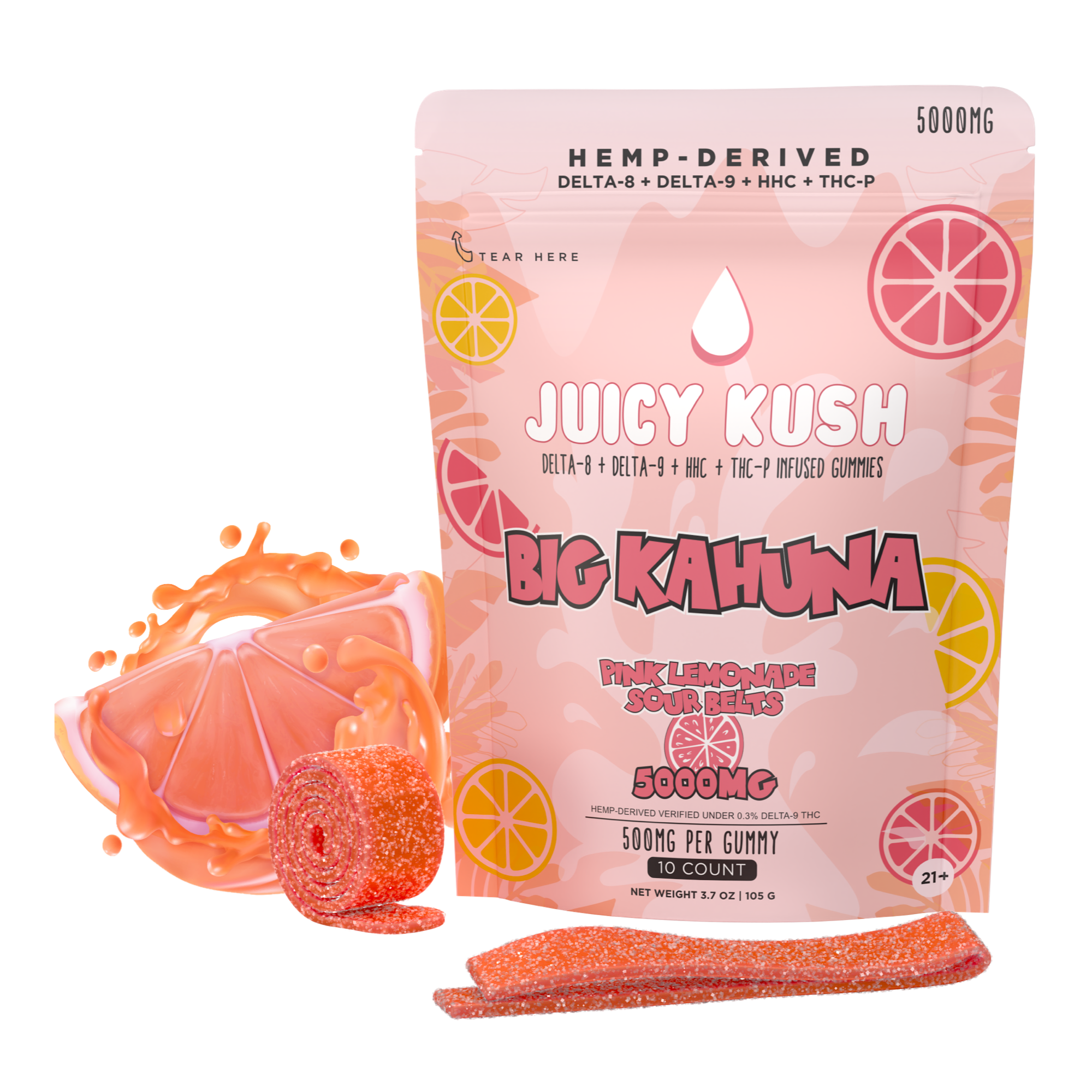 Juicy Kush - 5000mg gummies of Delta-8, Delta-9, HHC and THC-P - Pink Lemonade